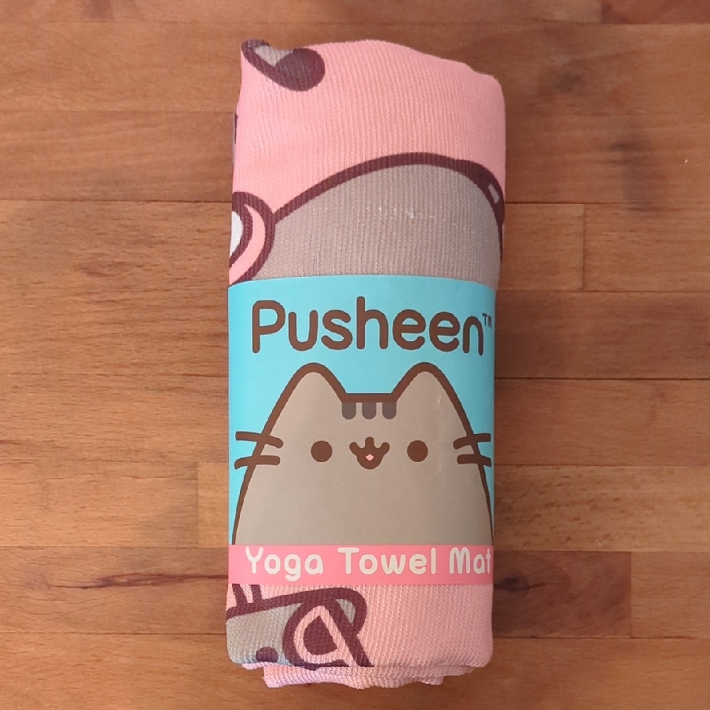 Pusheen Pink and Gray Yoga Towel Mat